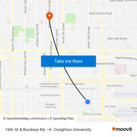 16th St & Buckeye Rd to Creighton University map