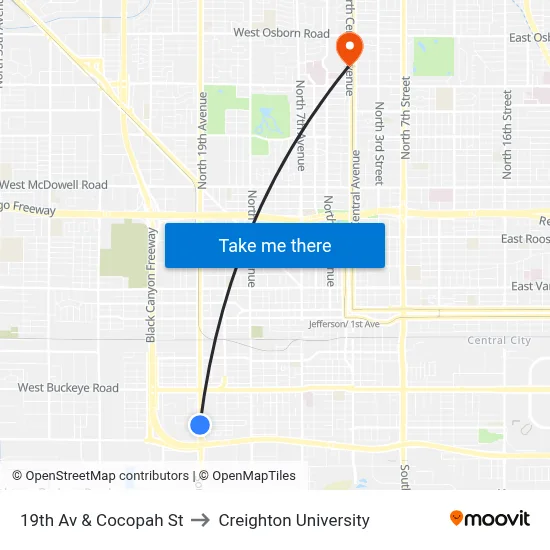 19th Av & Cocopah St to Creighton University map