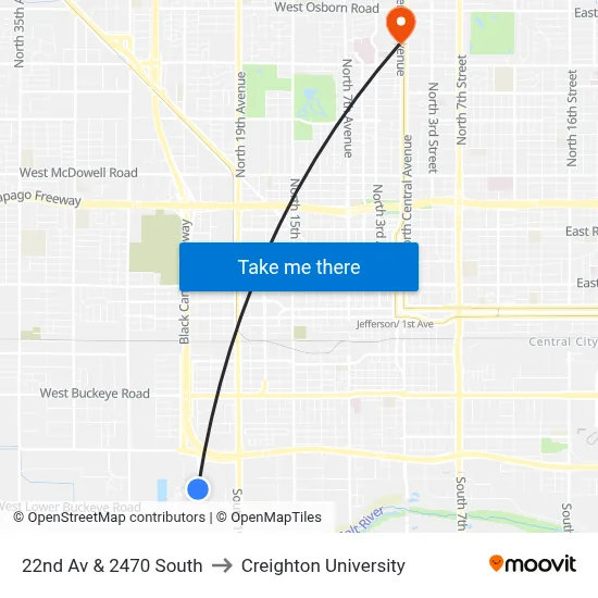 22nd Av & 2470 South to Creighton University map