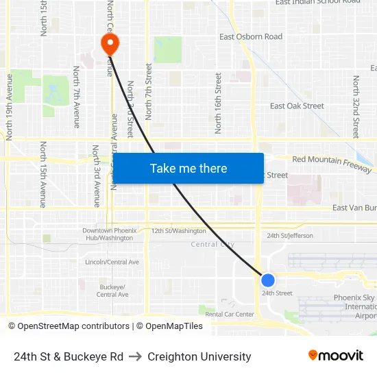 24th St & Buckeye Rd to Creighton University map