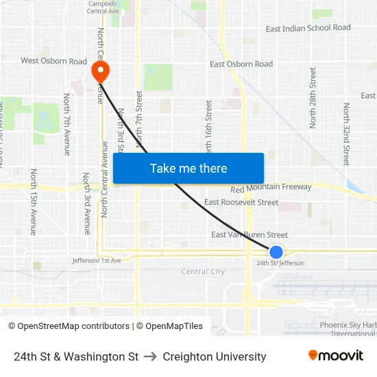 24th St & Washington St to Creighton University map