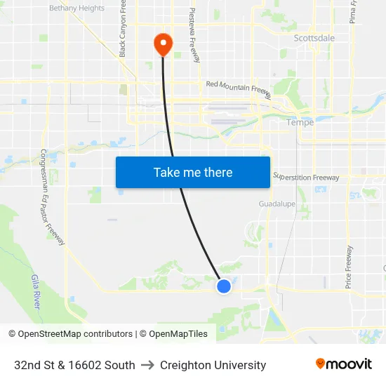 32nd St & 16602 South to Creighton University map