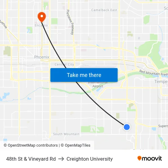 48th St & Vineyard Rd to Creighton University map