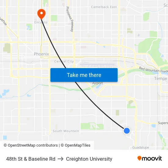 48th St & Baseline Rd to Creighton University map