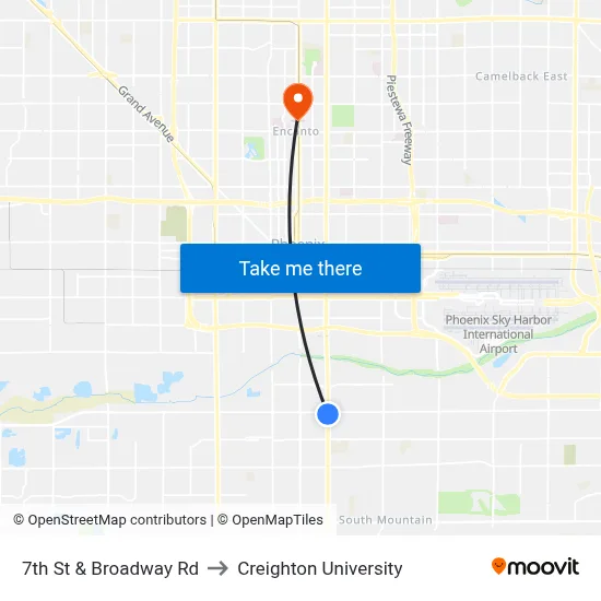 7th St & Broadway Rd to Creighton University map