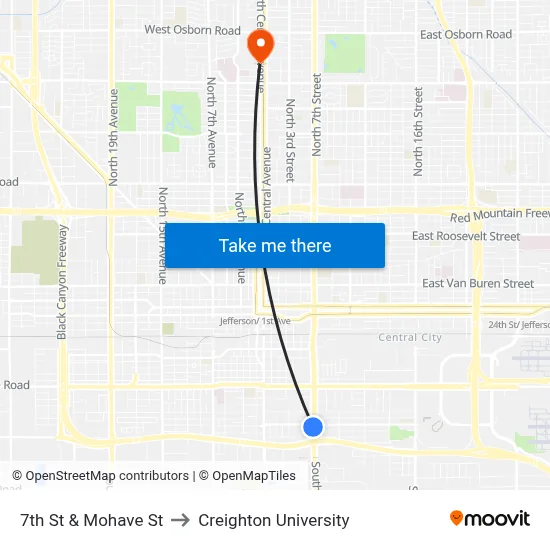 7th St & Mohave St to Creighton University map