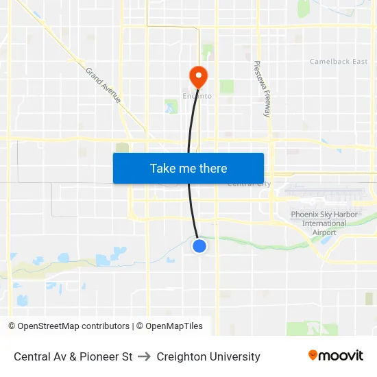 Central Av & Pioneer St to Creighton University map