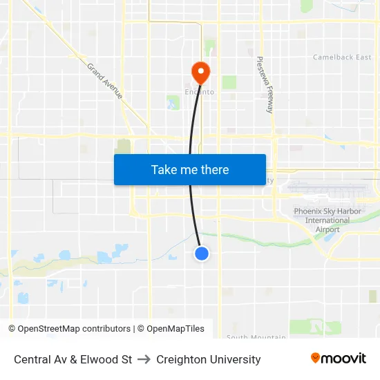 Central Av & Elwood St to Creighton University map