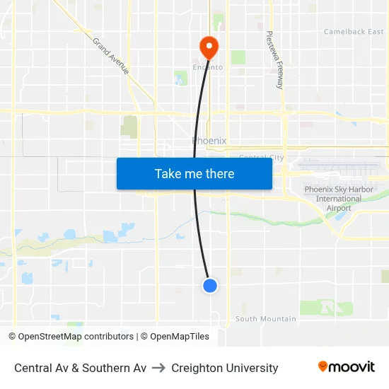 Central Av & Southern Av to Creighton University map