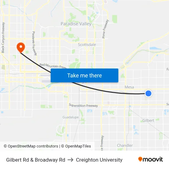 Gilbert Rd & Broadway Rd to Creighton University map