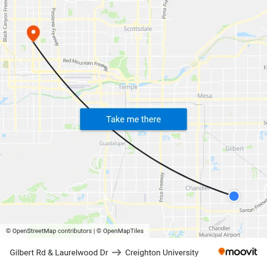 Gilbert Rd & Laurelwood Dr to Creighton University map