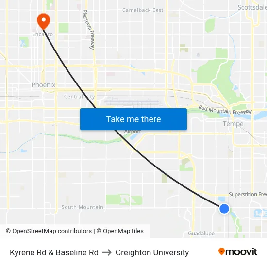 Kyrene Rd & Baseline Rd to Creighton University map