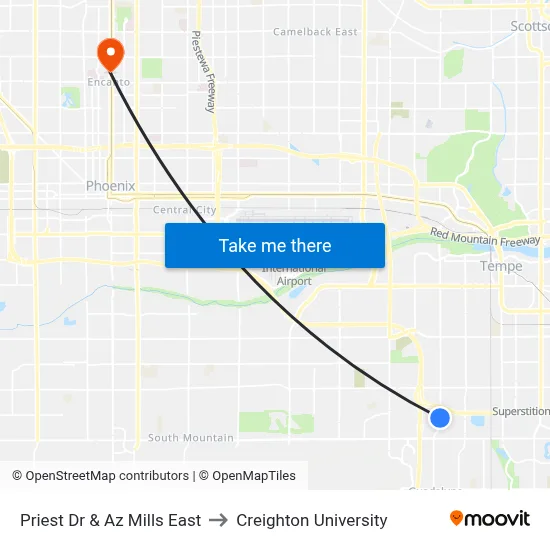 Priest Dr & Az Mills East to Creighton University map