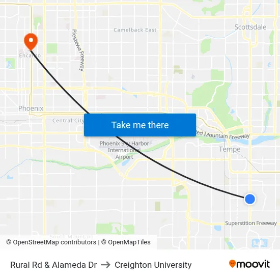 Rural Rd & Alameda Dr to Creighton University map