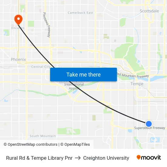 Rural Rd & Tempe Library Pnr to Creighton University map