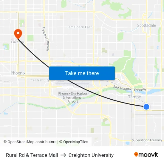 Rural Rd & Terrace Mall to Creighton University map