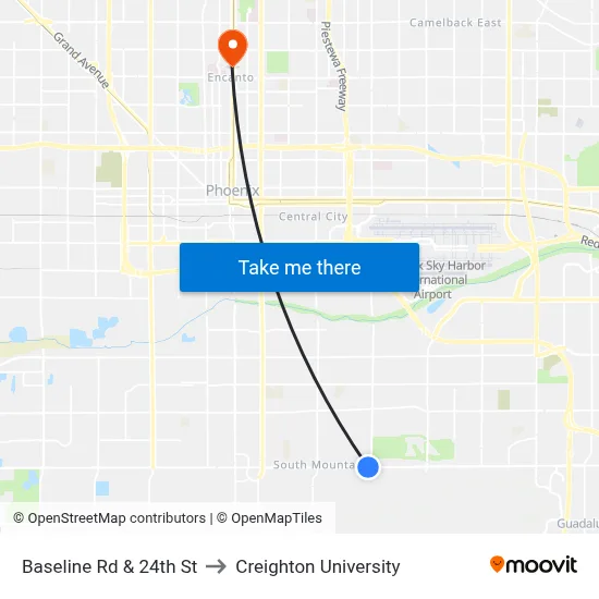 Baseline Rd & 24th St to Creighton University map