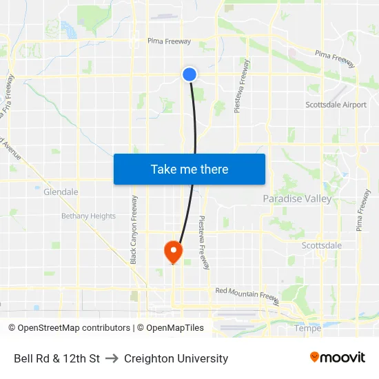 Bell Rd & 12th St to Creighton University map