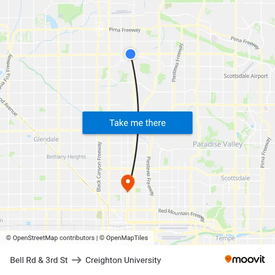 Bell Rd & 3rd St to Creighton University map