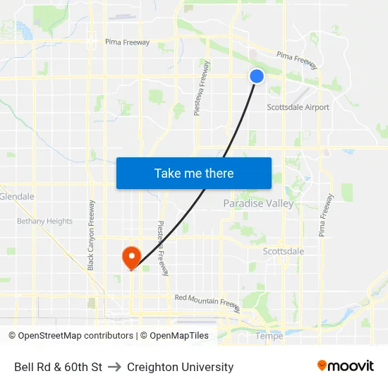 Bell Rd & 60th St to Creighton University map