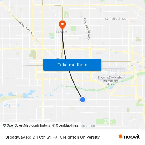 Broadway Rd & 16th St to Creighton University map