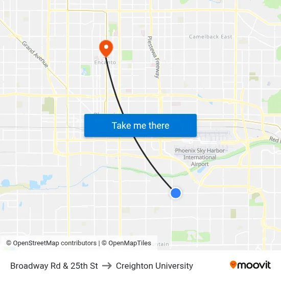 Broadway Rd & 25th St to Creighton University map