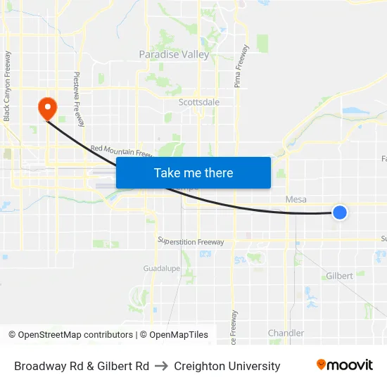 Broadway Rd & Gilbert Rd to Creighton University map