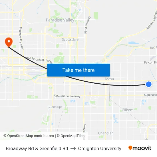 Broadway Rd & Greenfield Rd to Creighton University map