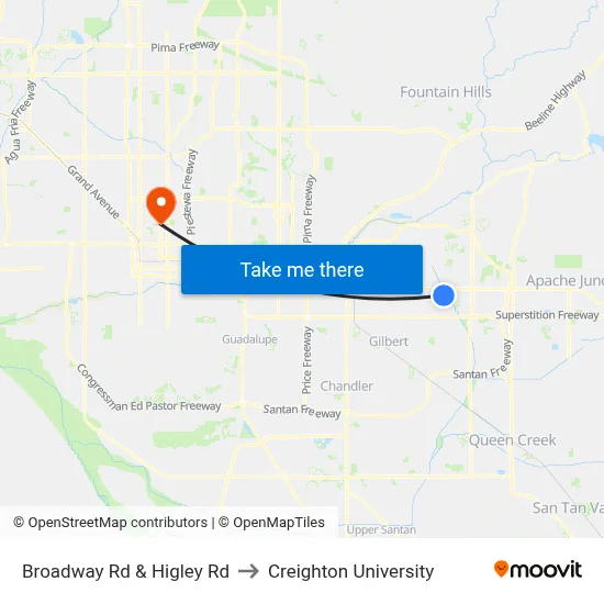 Broadway Rd & Higley Rd to Creighton University map