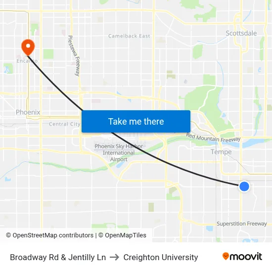 Broadway Rd & Jentilly Ln to Creighton University map