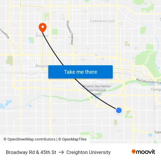 Broadway Rd & 45th St to Creighton University map