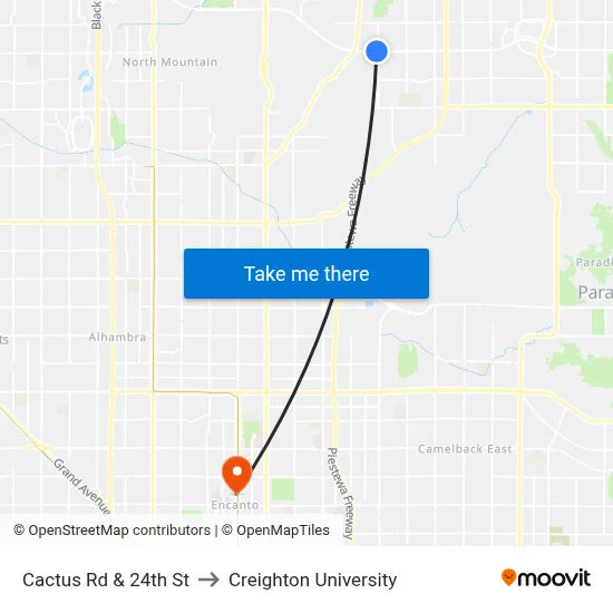 Cactus Rd & 24th St to Creighton University map