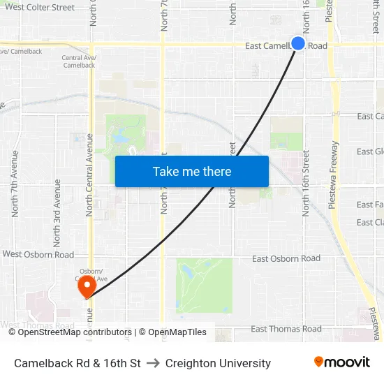 Camelback Rd & 16th St to Creighton University map