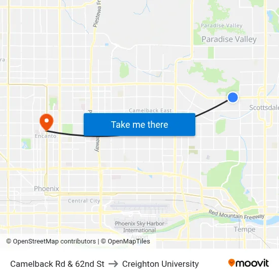 Camelback Rd & 62nd St to Creighton University map