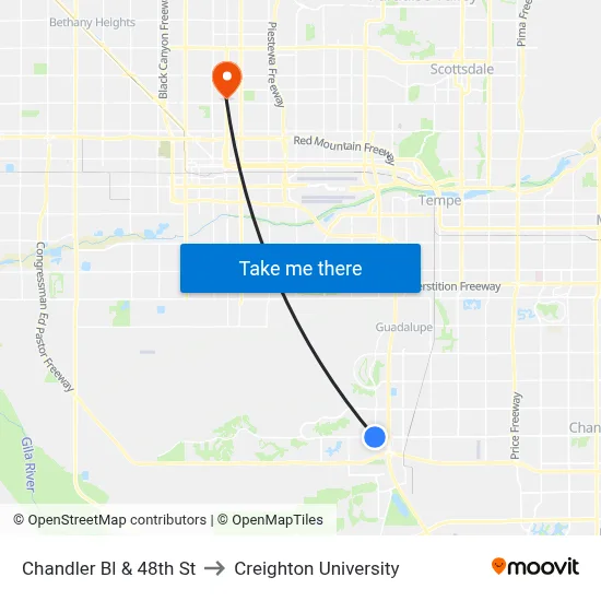 Chandler Bl & 48th St to Creighton University map