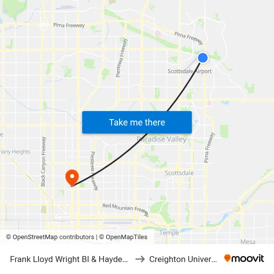 Frank Lloyd Wright Bl & Hayden Rd to Creighton University map