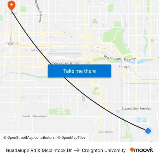 Guadalupe Rd & Mcclintock Dr to Creighton University map