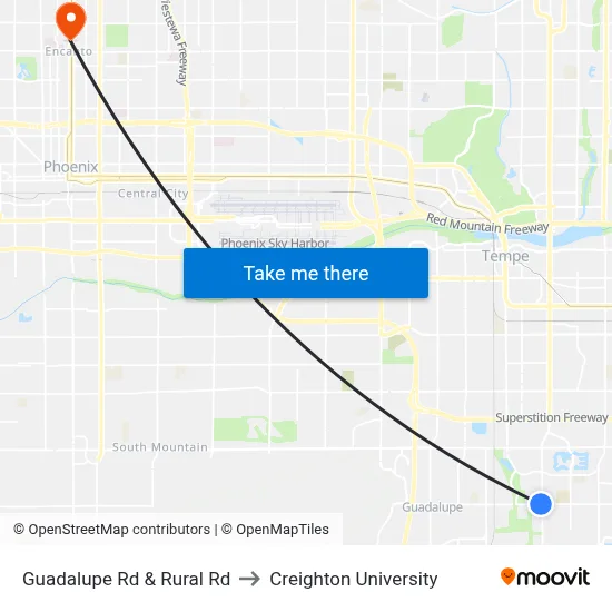 Guadalupe Rd & Rural Rd to Creighton University map