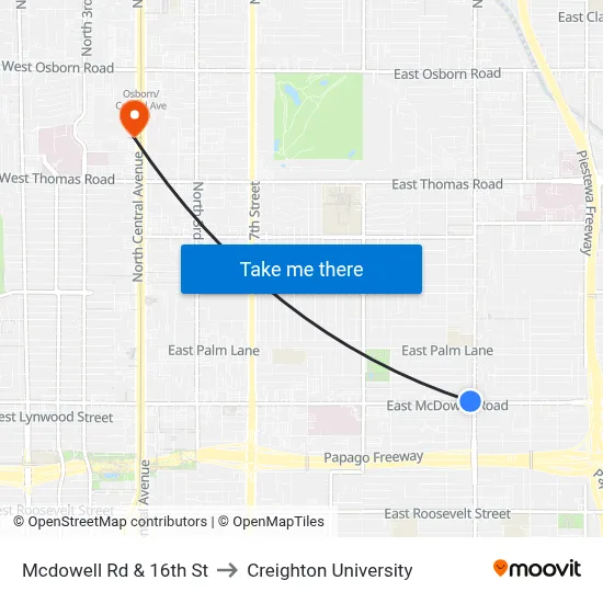 Mcdowell Rd & 16th St to Creighton University map