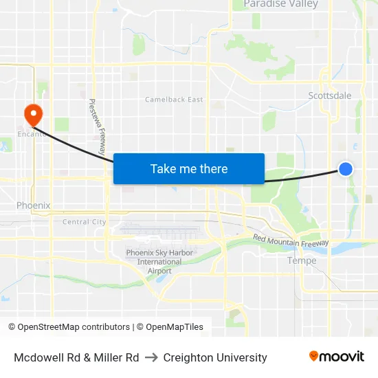 Mcdowell Rd & Miller Rd to Creighton University map