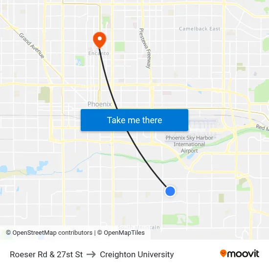 Roeser Rd & 27st St to Creighton University map