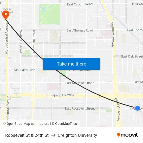 Roosevelt St & 24th St to Creighton University map