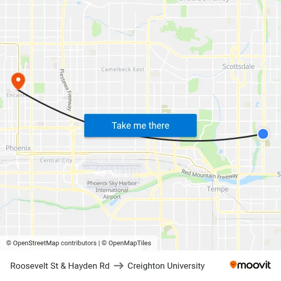 Roosevelt St & Hayden Rd to Creighton University map