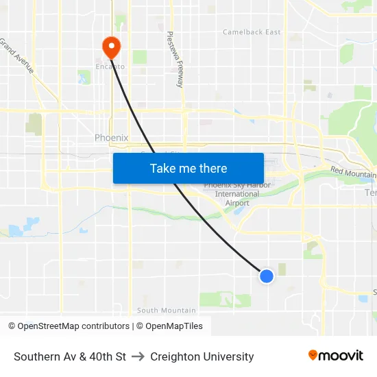 Southern Av & 40th St to Creighton University map