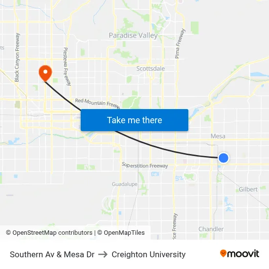 Southern Av & Mesa Dr to Creighton University map