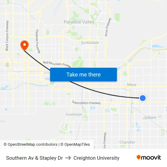 Southern Av & Stapley Dr to Creighton University map