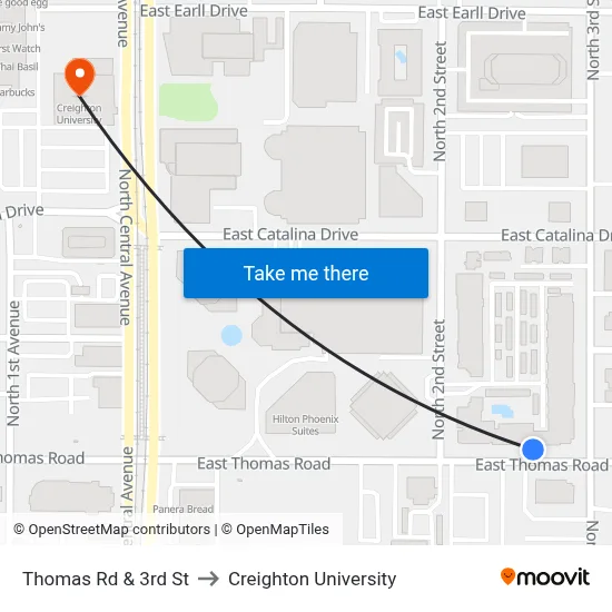 Thomas Rd & 3rd St to Creighton University map