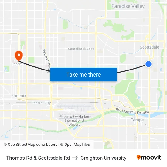Thomas Rd & Scottsdale Rd to Creighton University map