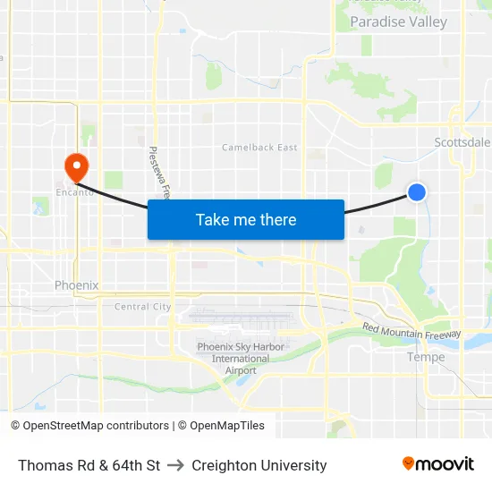 Thomas Rd & 64th St to Creighton University map