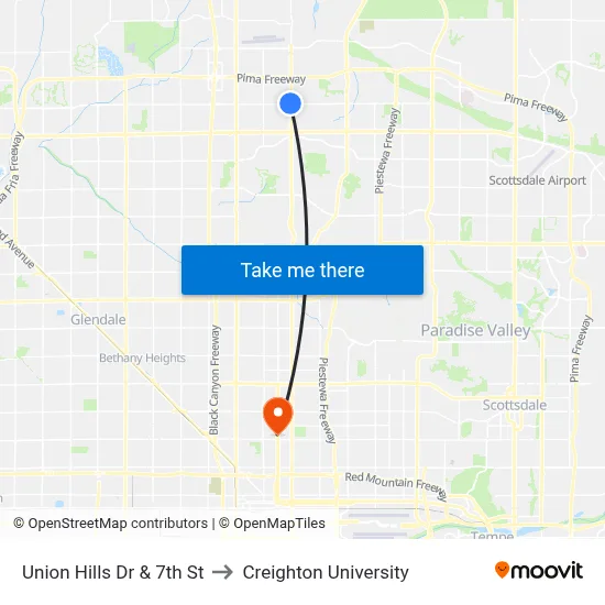 Union Hills Dr & 7th St to Creighton University map